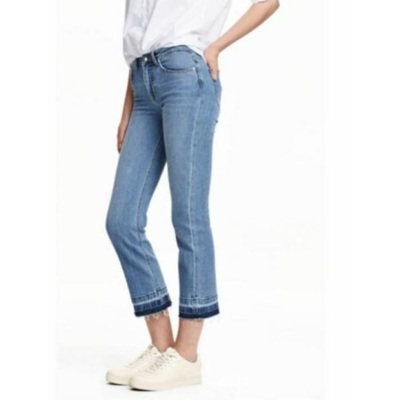 H&M Kick Flare Frayed Crop High Waist Jeans 00 0 2 - Picture 2 of 4